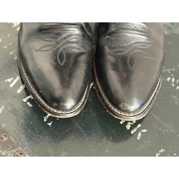 JUSTIN Black Leather Western Cowboy Boots Men size 9.5 D Vintage main image 4